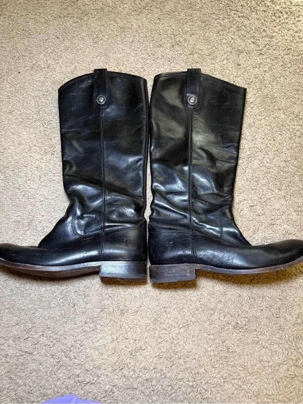 Frye Black Leather Mid-calf Leather Boots with Button Strap
